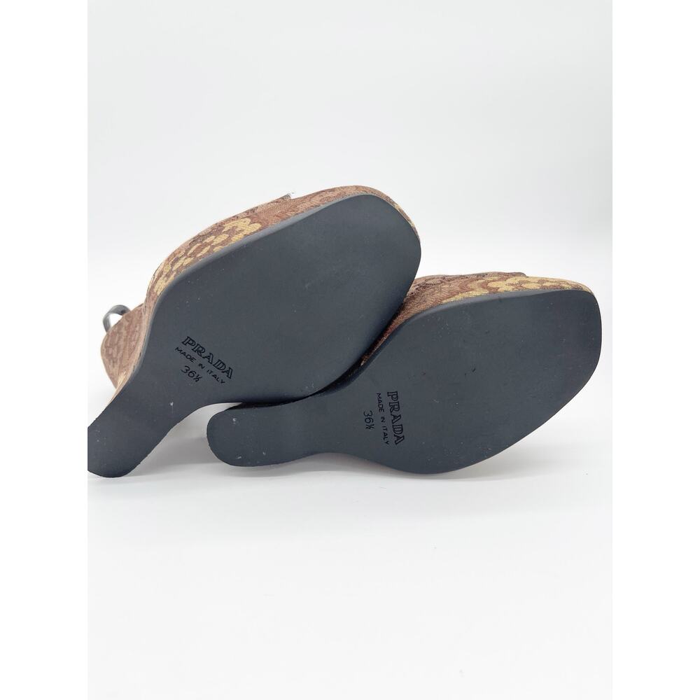 Prada Retro Y2K Brown Bronze Brocade Lurex Bow Sculptural Wedge Sandals IT 36.5 - Picture 10 of 14